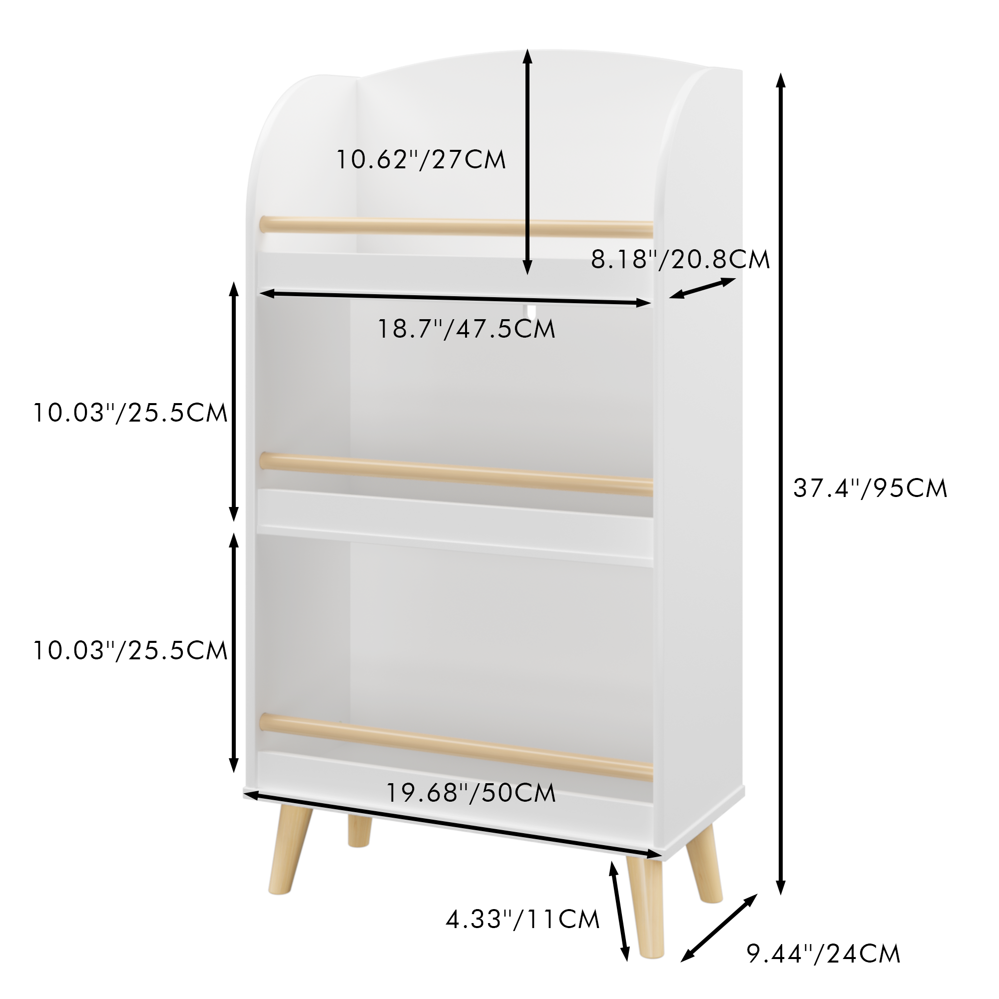 Kids Bookshelf, 3-Tier Bookcase, Book Organizer, toy Storage Cabinet Organizer, White