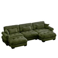 U-Shaped Modular Sectional Sofa with Movable Ottomans, Modern 3-Seater Corner Couch with Pillows and Bolstered Armrests, Olive green