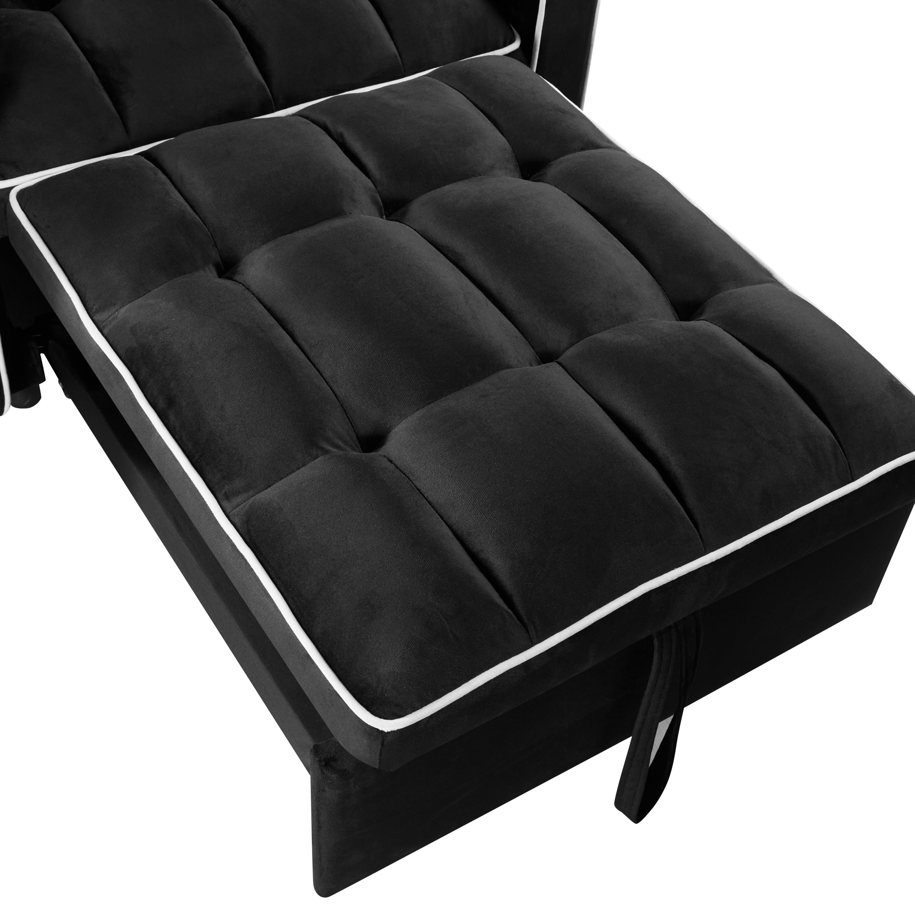 Convertible Chair Sofa Bed, Adjustable Pull-Out Design with Multi-Pockets for Living Room and Small Spaces, Black