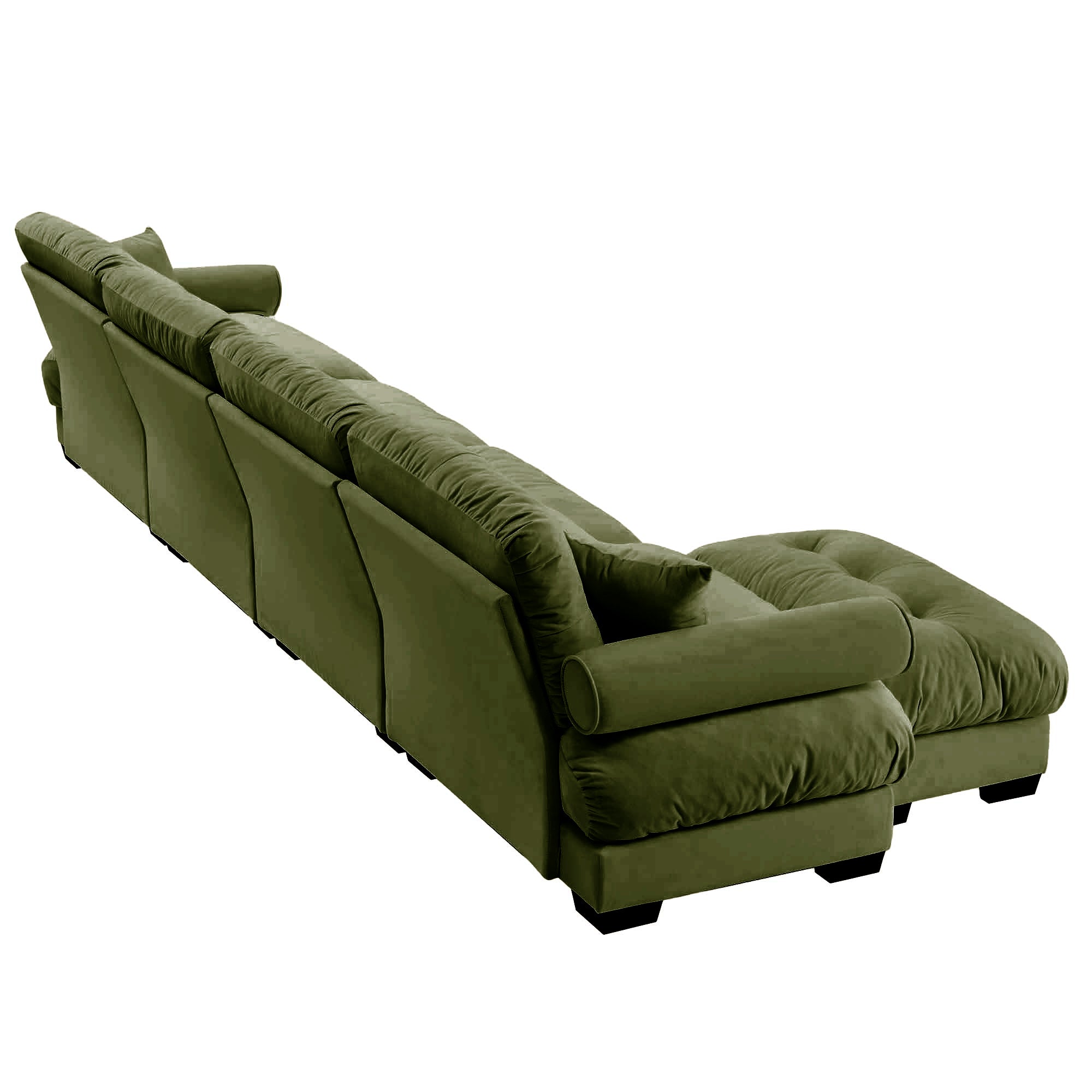 L-Shaped Convertible 4-Seater Cloud Sofa, Modern Velvet with Pillows and Bolstered Armrests,Olive green