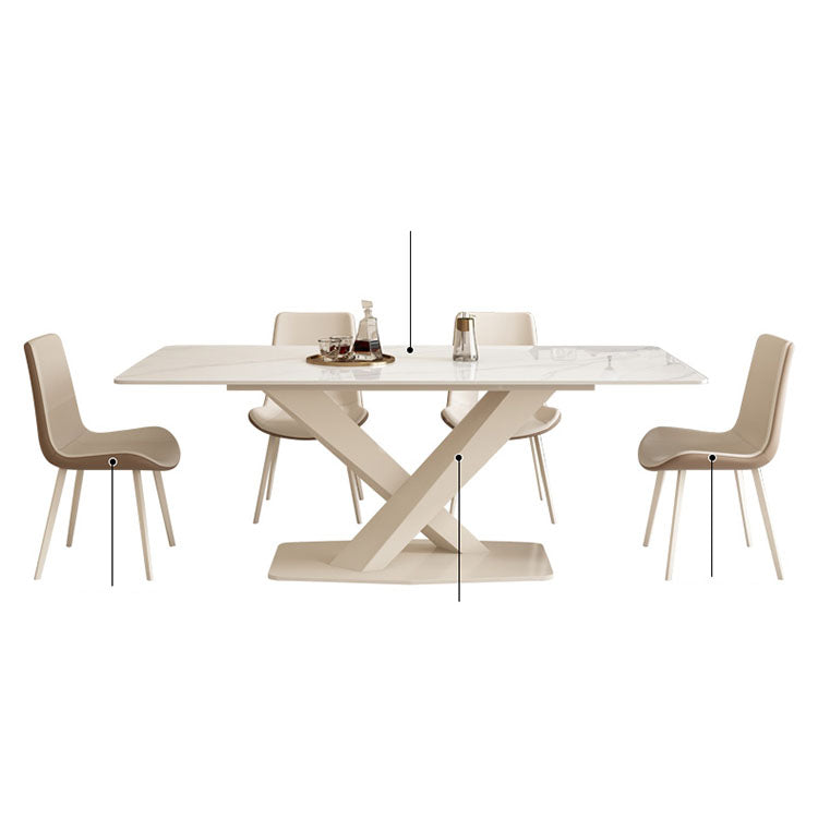 Luxurious Dining Table in White Rectangle - Sleek Marble Top and X-Base for Diningroom qc-wy-801