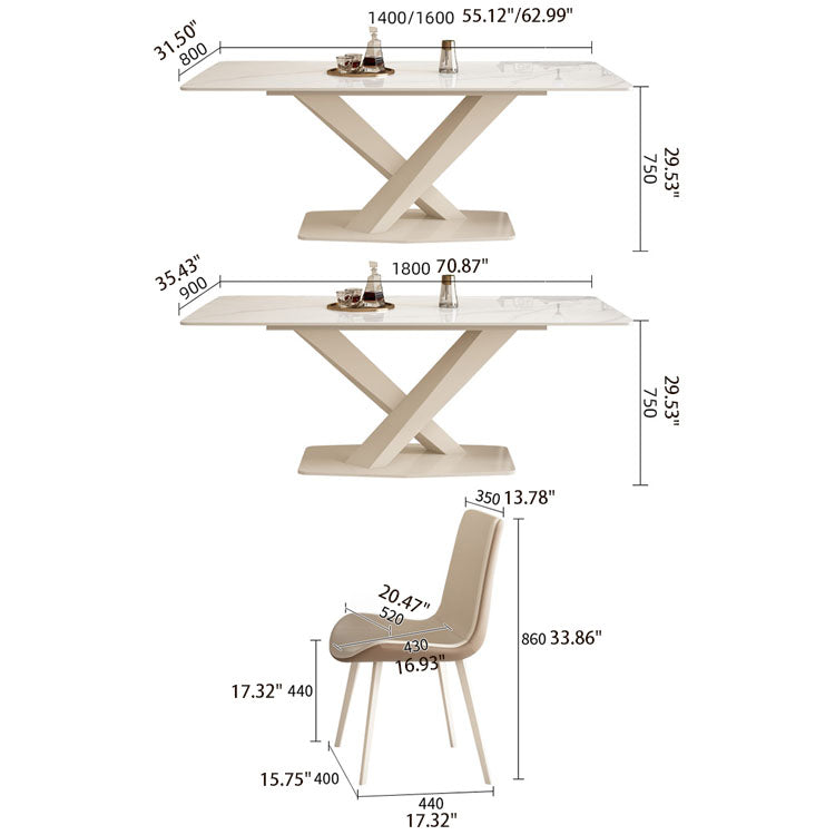 Luxurious Dining Table in White Rectangle - Sleek Marble Top and X-Base for Diningroom qc-wy-801