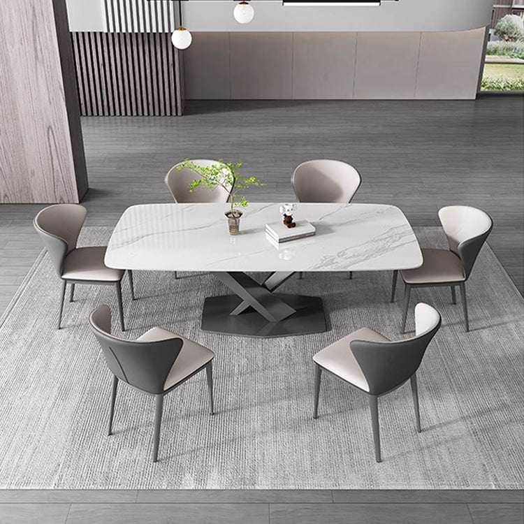 Modern Rectangular Dining Table with Marble Top & Laminated Wood Pedestals for 6 fps-773-msds