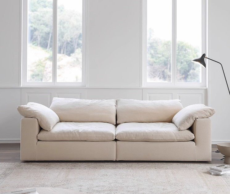 Luxury Cotton-Ramie White Sofa with Down & Silk Floss Cushions - Available in Brown, Dark Blue, and Black my-357