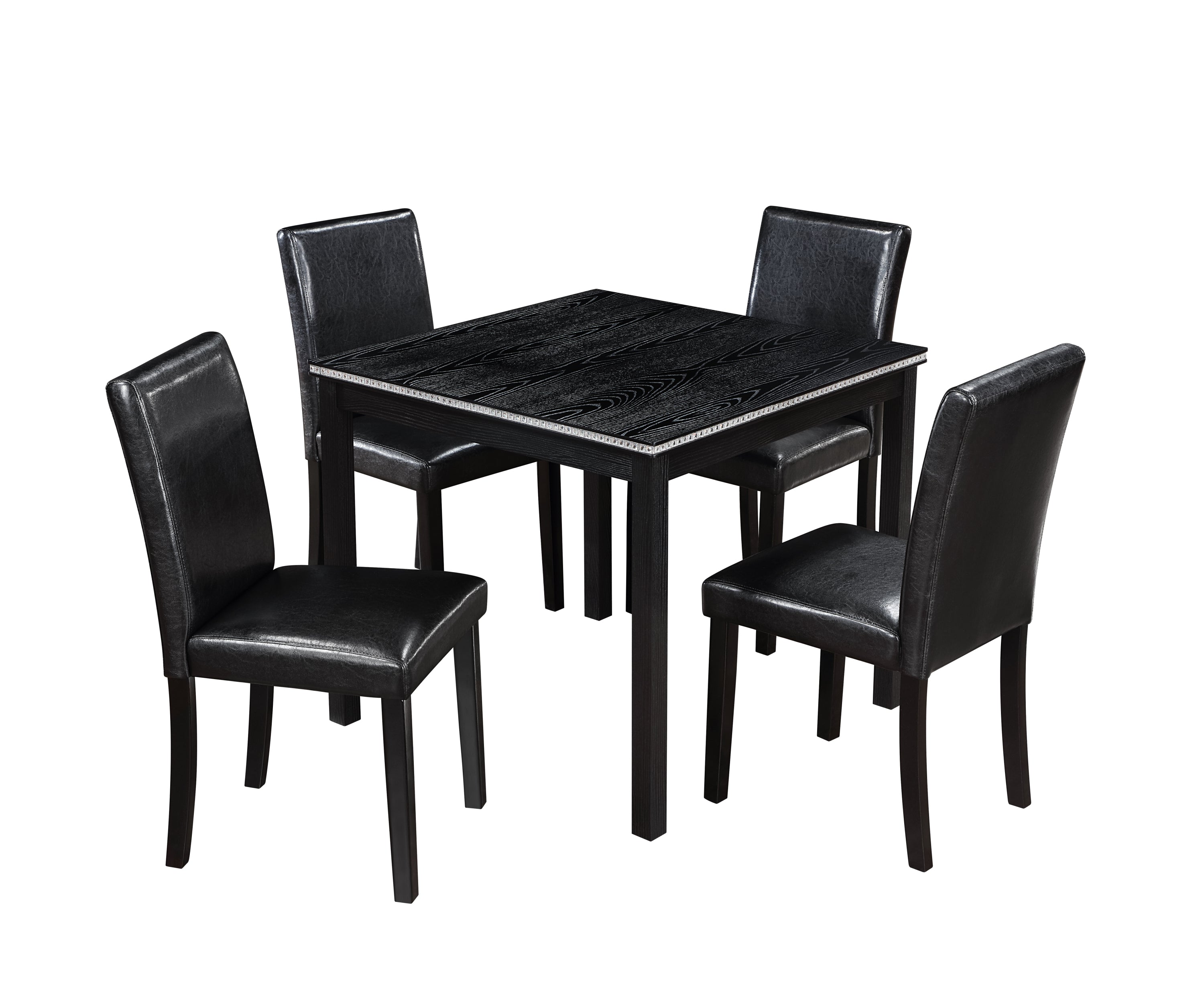 5 Piece Wooden Dining Table Set, Kitchen Table Set with a Square Table and 4 Upholstered Chairs, Wooden Dining Room Table with Crystal Decoration and Chairs Set for Kitchen, Dining Room, Black