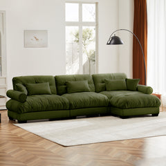 Oversized Modular Velvet Sectional Sofa with Ottoman, Deep Seat L-Shaped Cloud Couch for Living Room, Olive green