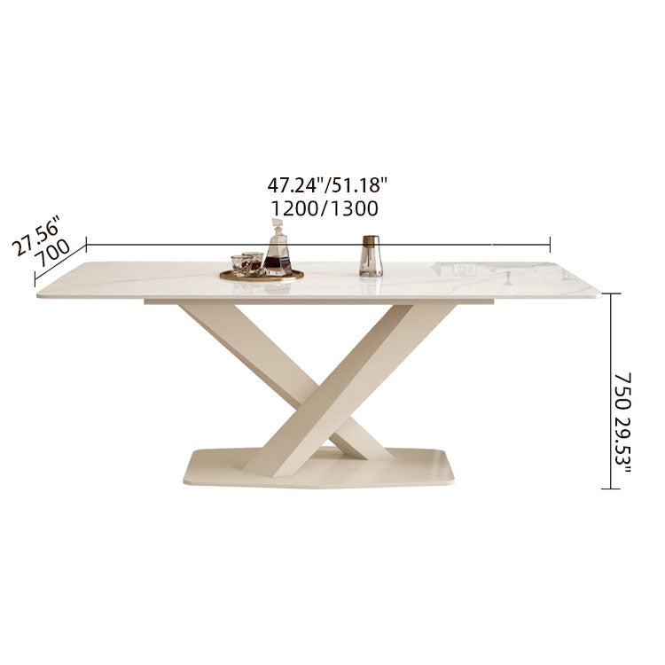 Luxurious Dining Table in White Rectangle - Sleek Marble Top and X-Base for Diningroom qc-wy-801