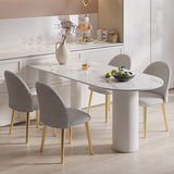 Modern Oval Metal Dining Table in White with Marble Top & 3 Metal Legs for 6 msf-772qr