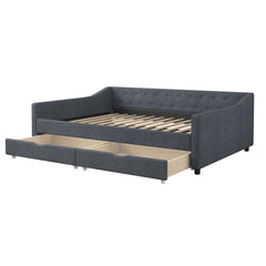 Full Size Daybed with Drawers Upholstered Tufted Sofa Bed, with Button on Back and Piping on Waved Shape Arms-Dark Grey