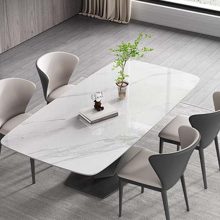 Modern Rectangular Dining Table with Marble Top & Laminated Wood Pedestals for 6 fps-773-msds