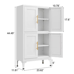 White Metal Kitchen Storage Cabinet, Kitchen Pantry Storage Cabinet with Doors and Shelves, Storage Cabinet with Adjustable Leveling Foot for Kitchen, Living Room and Dining Room W