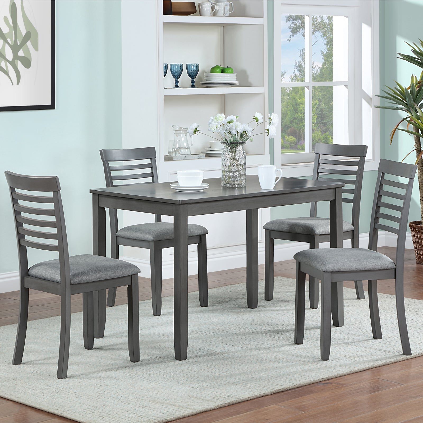 Wooden Dining Chairs Set of 4, Kitchen Chair with Padded Seat, Upholstered Side Chair for Dining Room, Living Room, Gray