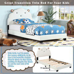 Upholstered Twin Size Platform Bed for Kids, Wooden Bed Frame with Slatted Bed Base, No Box Spring Needed, Cute Bed Frame with Sheep Design Headboard for Girls Boys Teens, White