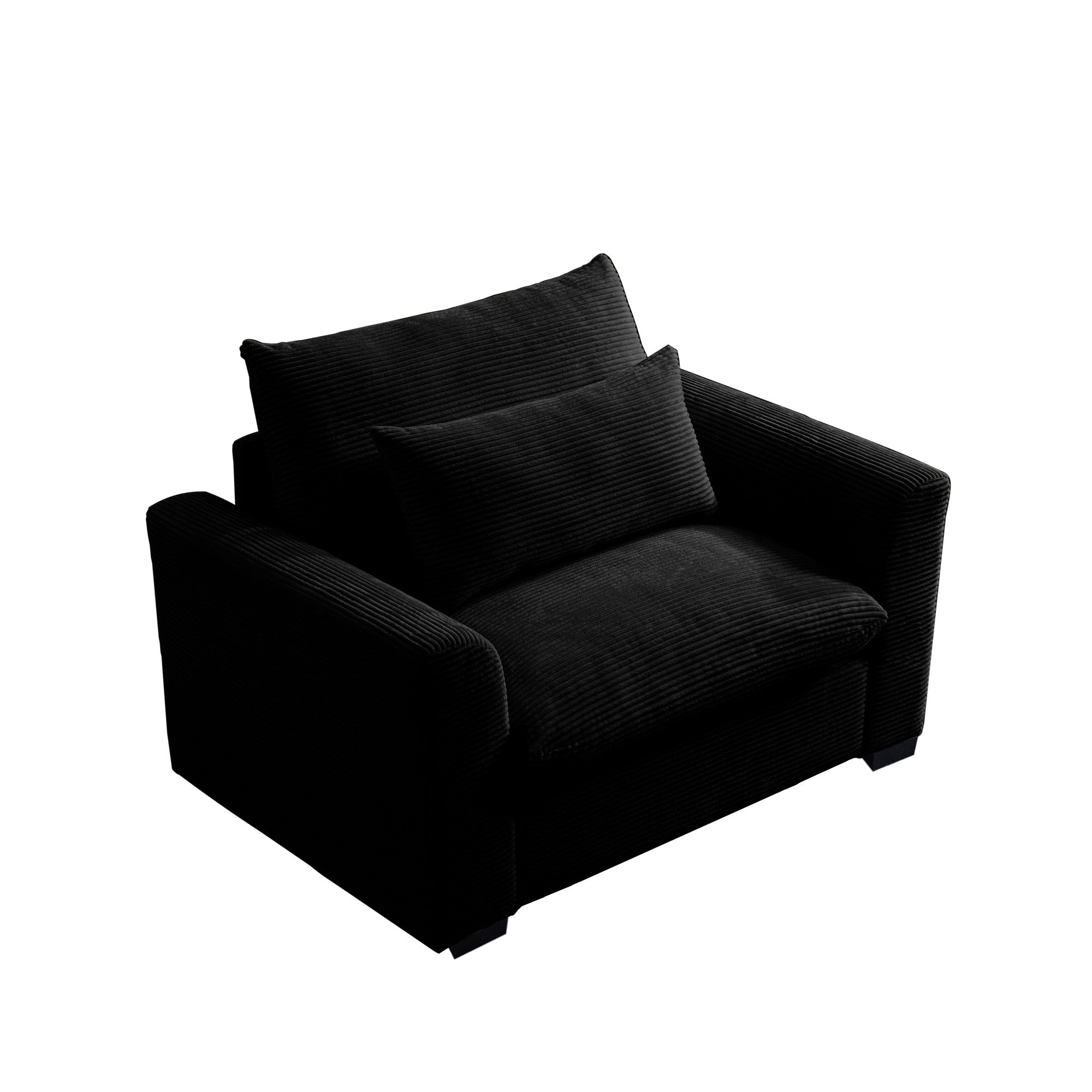 Black Corduroy Deep Seat Single Sofa Accent Chair,Deep Seat Couch with Waist Pillow for Living Room/Apartment/Office