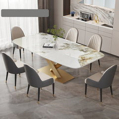 Luxurious Rectangular Dining Table - Durable Marble Top & Steel Pedestals in Large jh-067