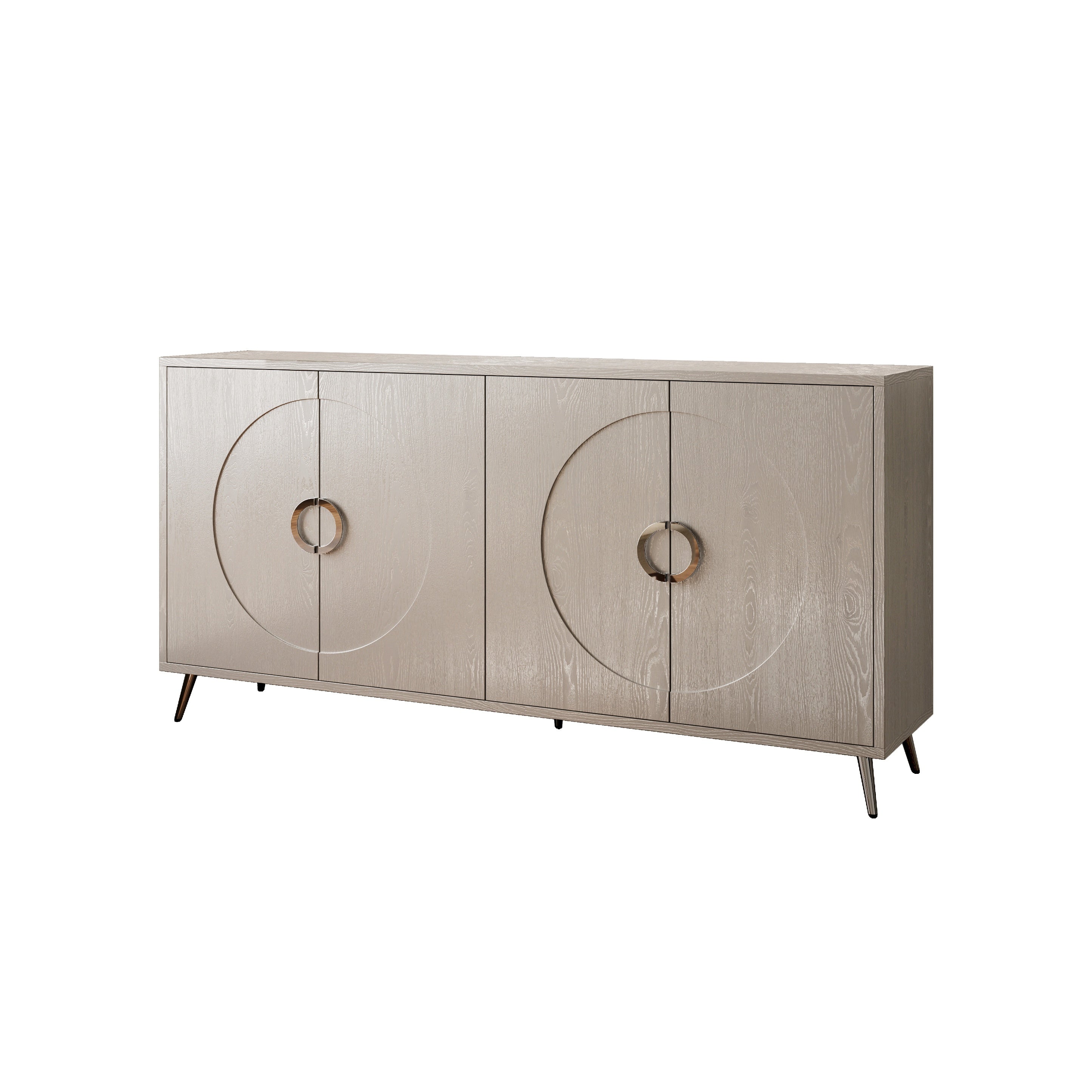 Modern Lacquered 4 Door Wooden Cabinet Sideboard Buffet Server Cabinet Storage Cabinet, for Living Room, Entryway, Hallway, Office, Kitchen and Dining Room, Champagne Silver