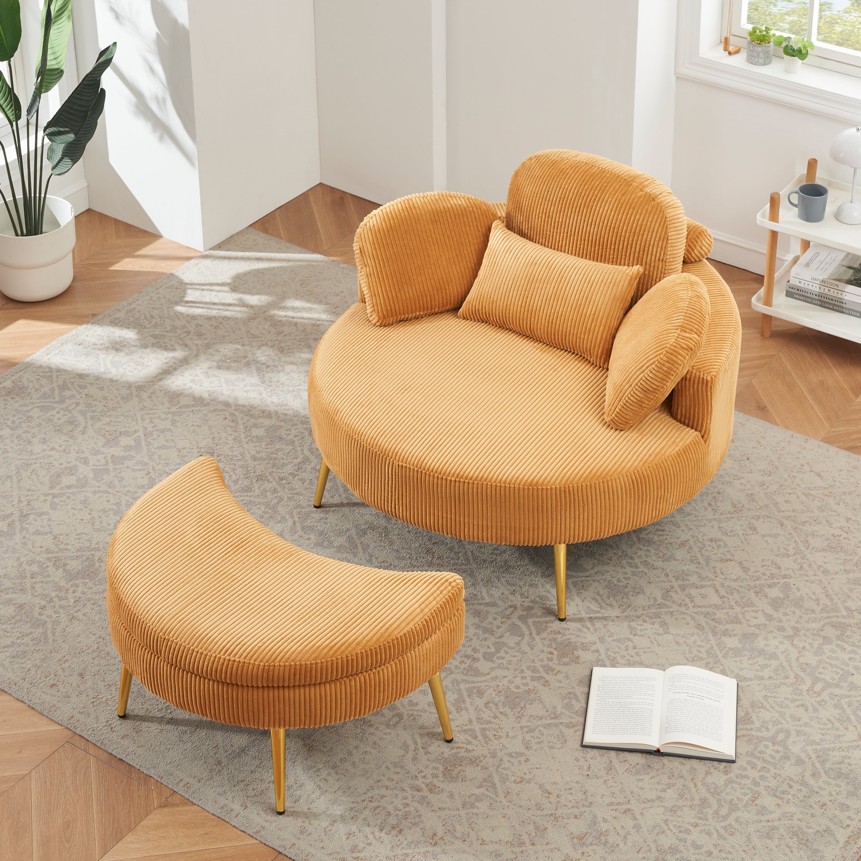 61 inches yellow comfortable seat, small sofa with small end table, suitable for lunch break casual afternoon tea time seat, suitable for small apartment, bedroom, space balcony small sofa