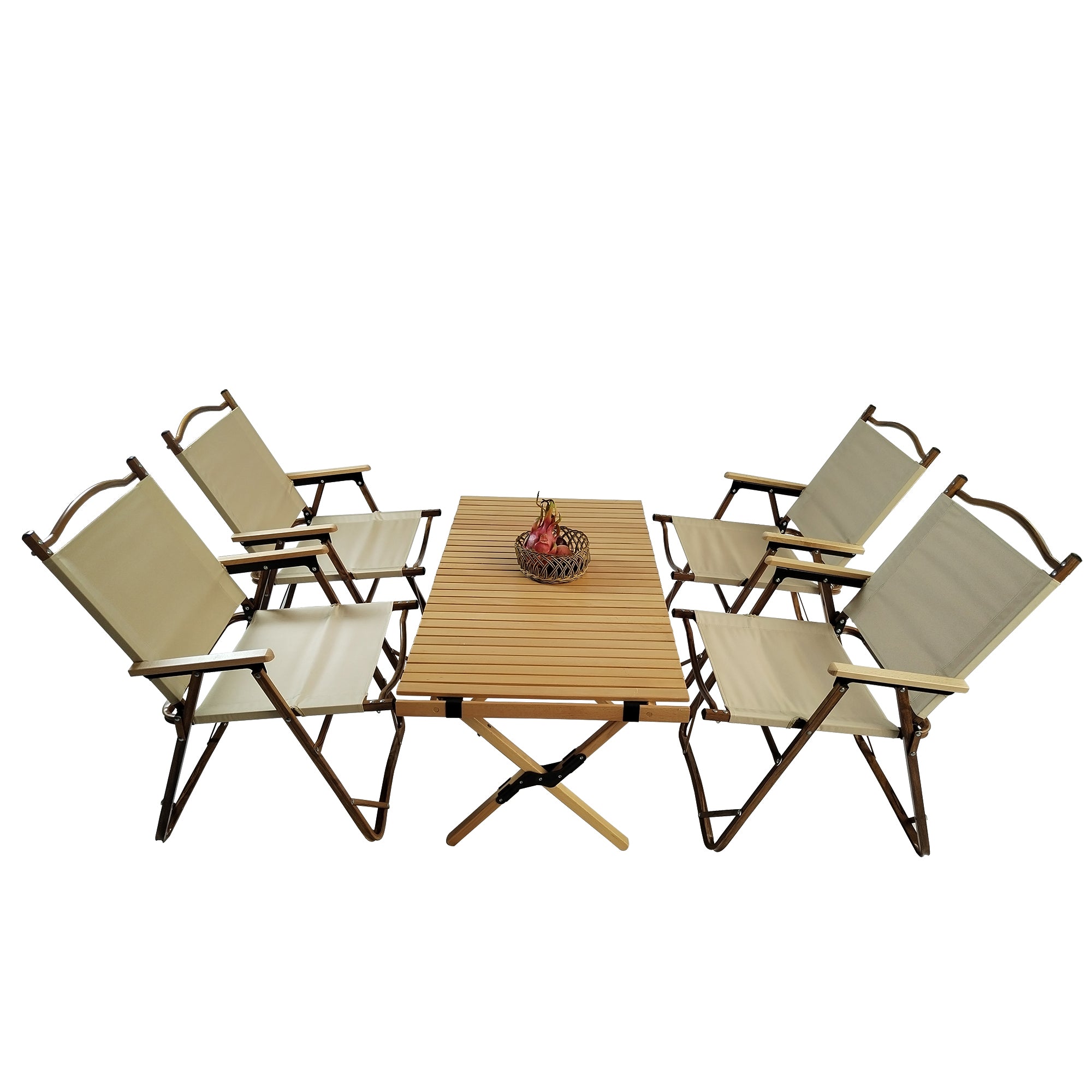 Multi-Function Foldable and Portable Dining Set, 1 Dining Table & 4 
Folding Chairs, Indoor and outdoor universal ,Natural