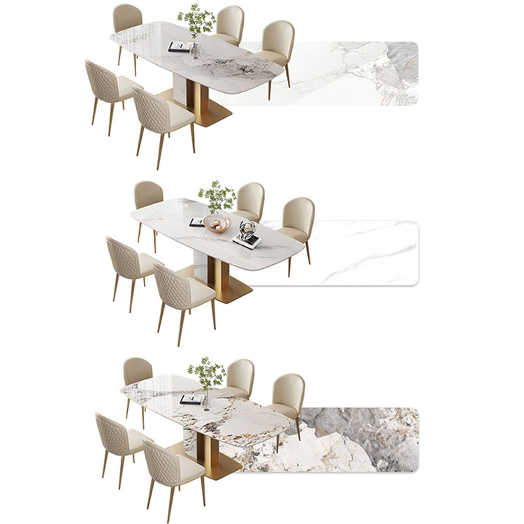 Luxurious Rectangular Dining Table with Marble Top &  Carbon Steel Pedestal for 6-8 Seater jh-065