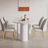 Modern Oval Metal Dining Table in White with Marble Top & 3 Metal Legs for 6 msf-772qr
