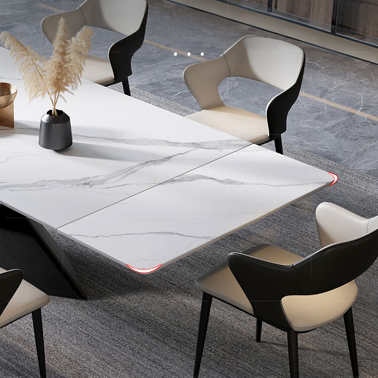 Modern Foldable Rectangular Dining Table with Marble Top and X Base for 6-8 Person qc-170