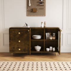 55.1" Brown Sideboard with Glass Doors & Drawers for Storage - Modern Buffet for Dining Room