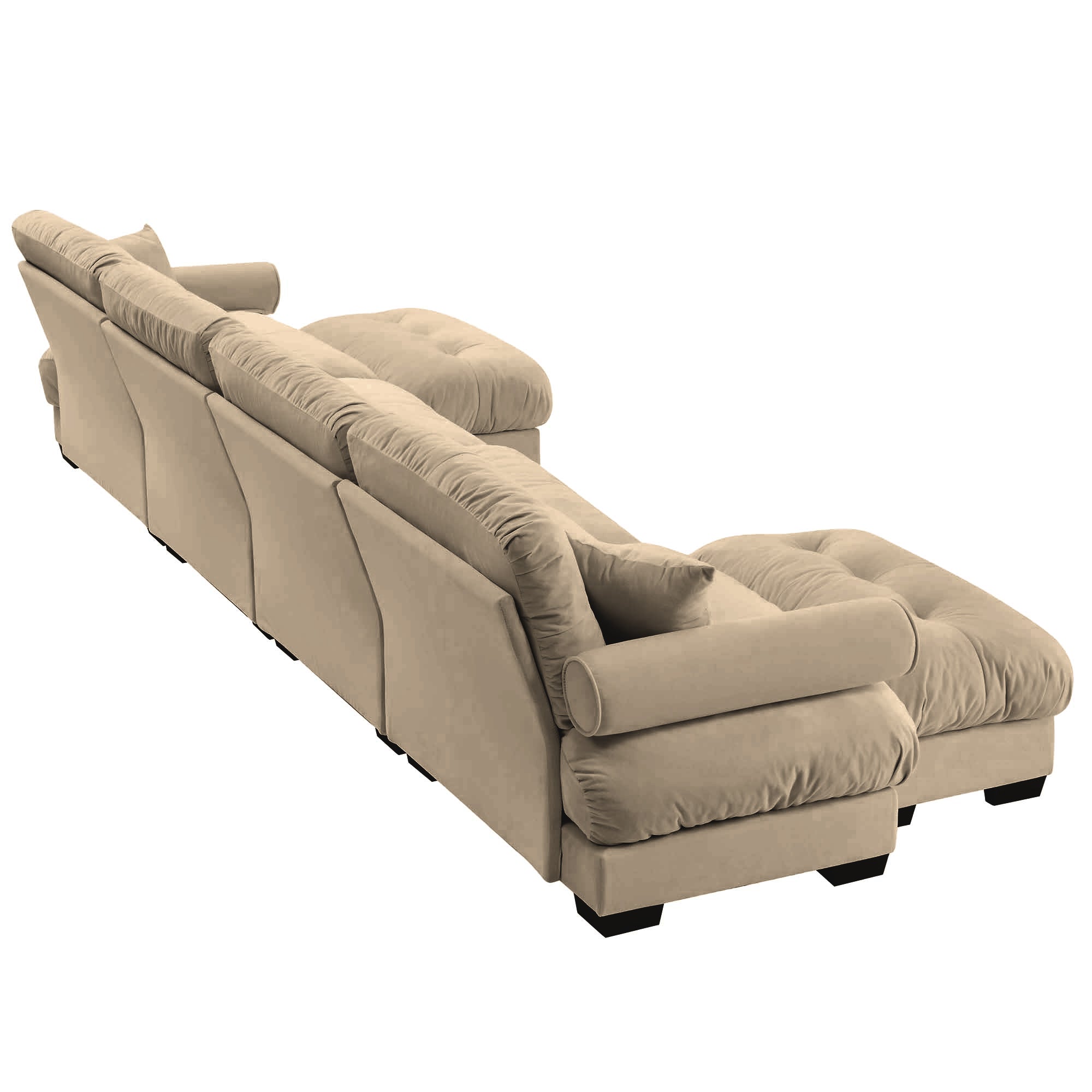 U-Shaped Velvet Sectional Cloud Couch with Movable Ottomans, Deep 4-Seater with Bolstered Armrests and Pillows, Camel