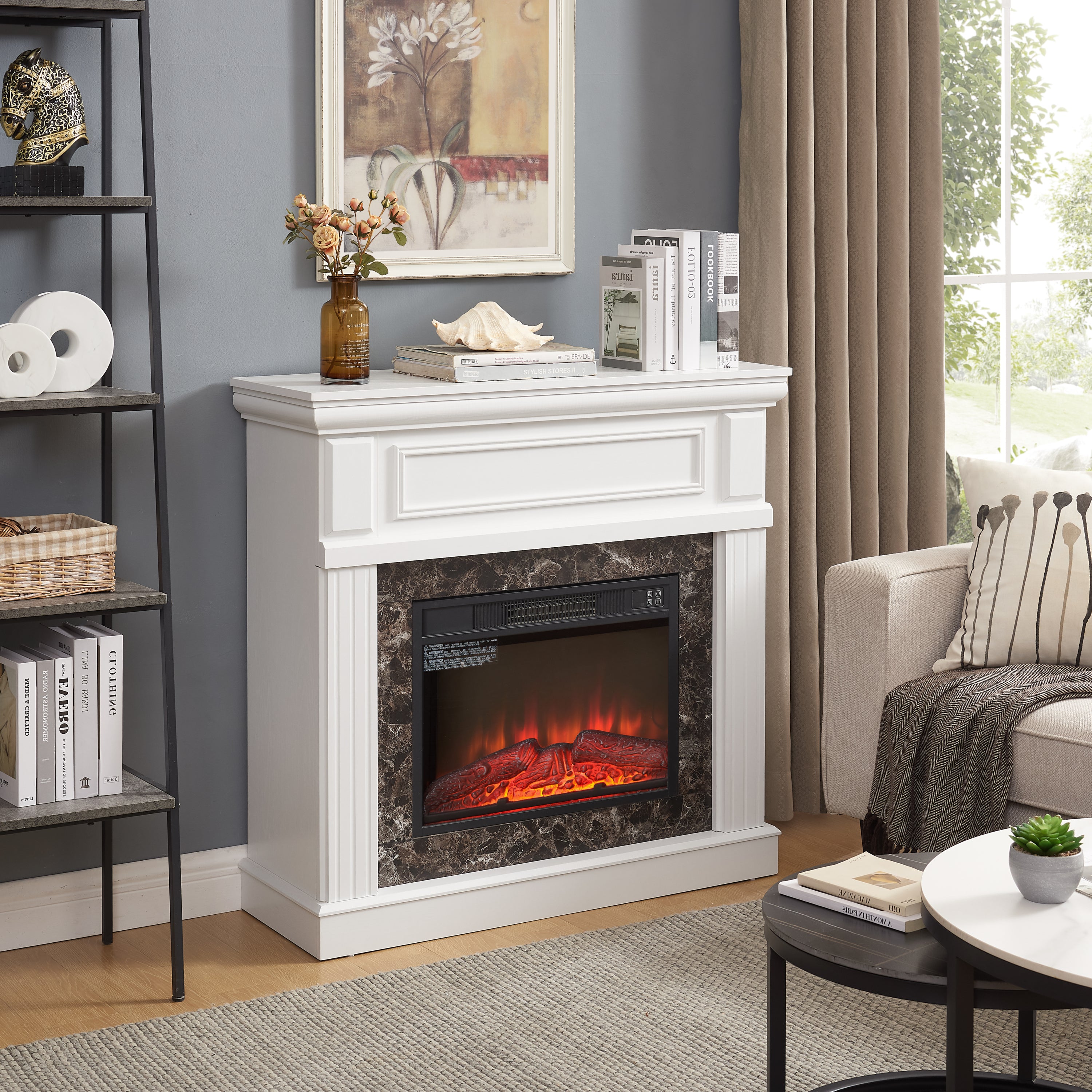 41.34" Electric Fireplace with Mantel & 23" Fireplace Insert, Adjustable Flame 41.34"W*14"D*40"H