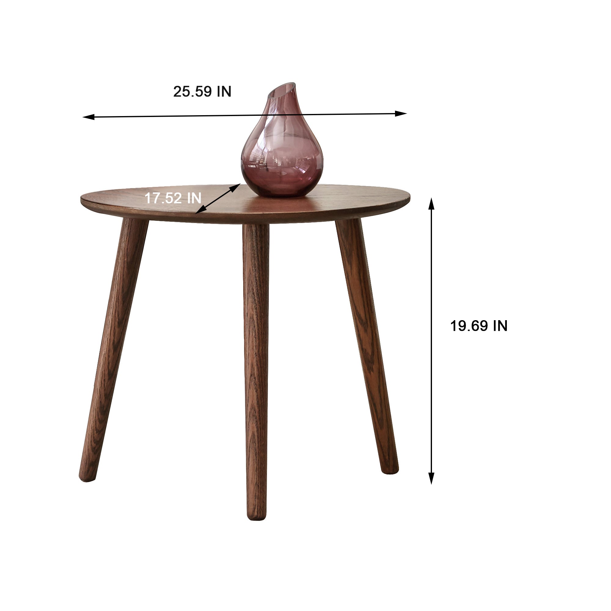 25.59" Pebble-Shaped Coffee Table with Solid Oak Wood Top, Low Center Table for Home Office, Easy to Assemble