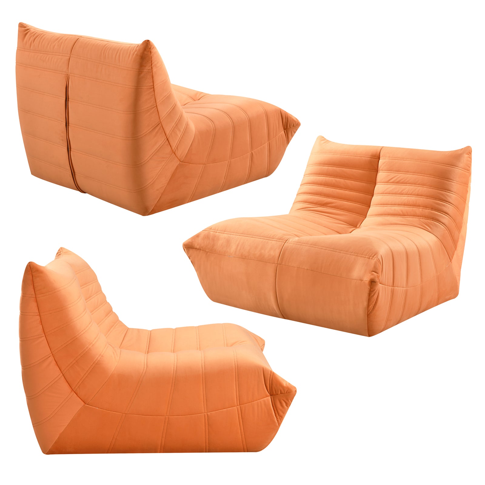 Fireside chair, Large bean bag chair for adults, Lazy floor sofa for home, Playing bean bag chair, One-piece high resillence sponge, Flannelette fabric, Orange