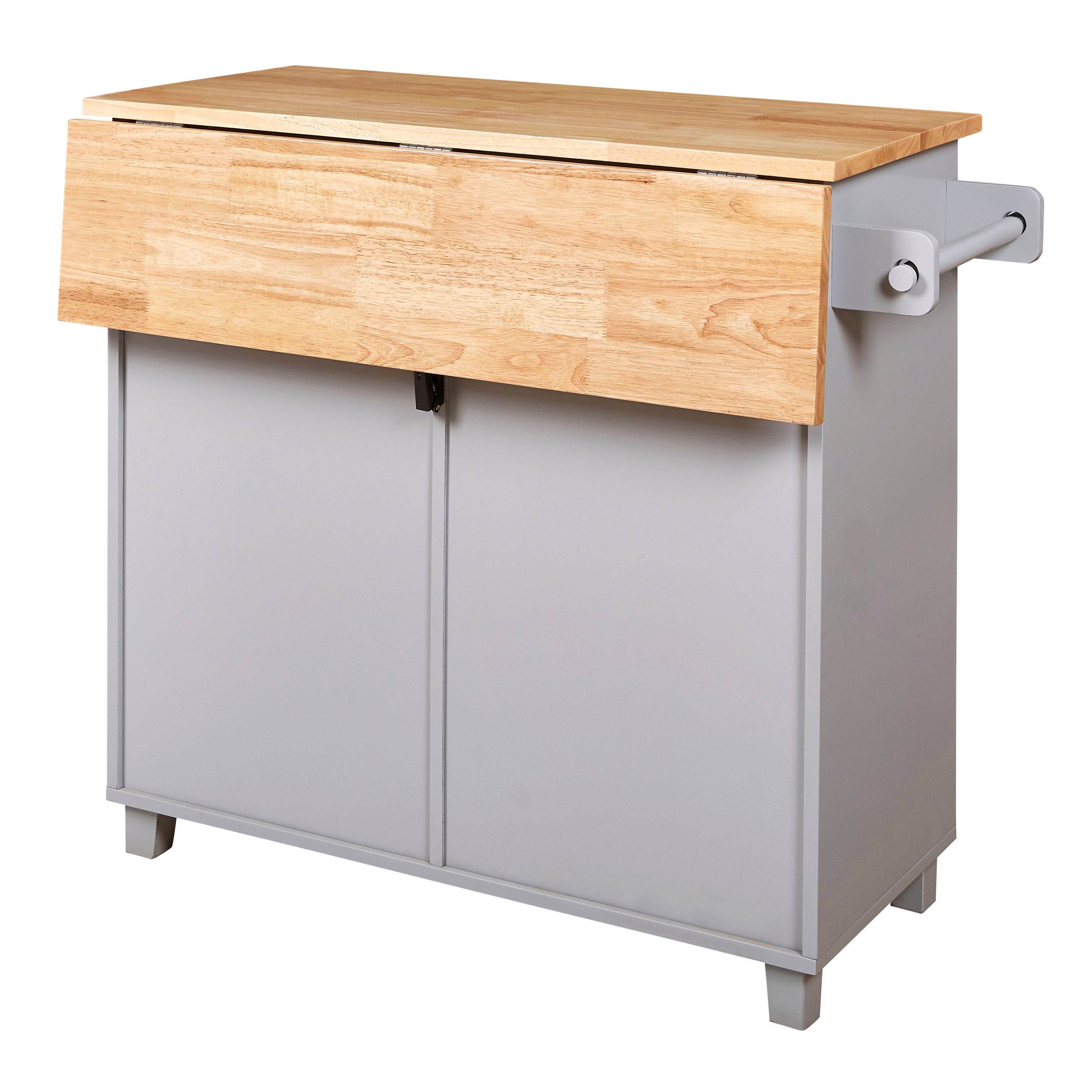 K&K Rolling Kitchen Island with Storage, Rubber Wood Top, Spacious Drawer with Divider and Internal Storage Rack, Grey