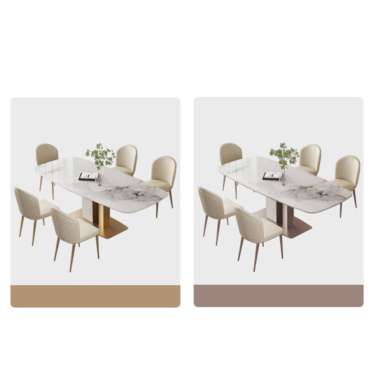 Luxurious Rectangular Dining Table with Marble Top &  Carbon Steel Pedestal for 6-8 Seater jh-065