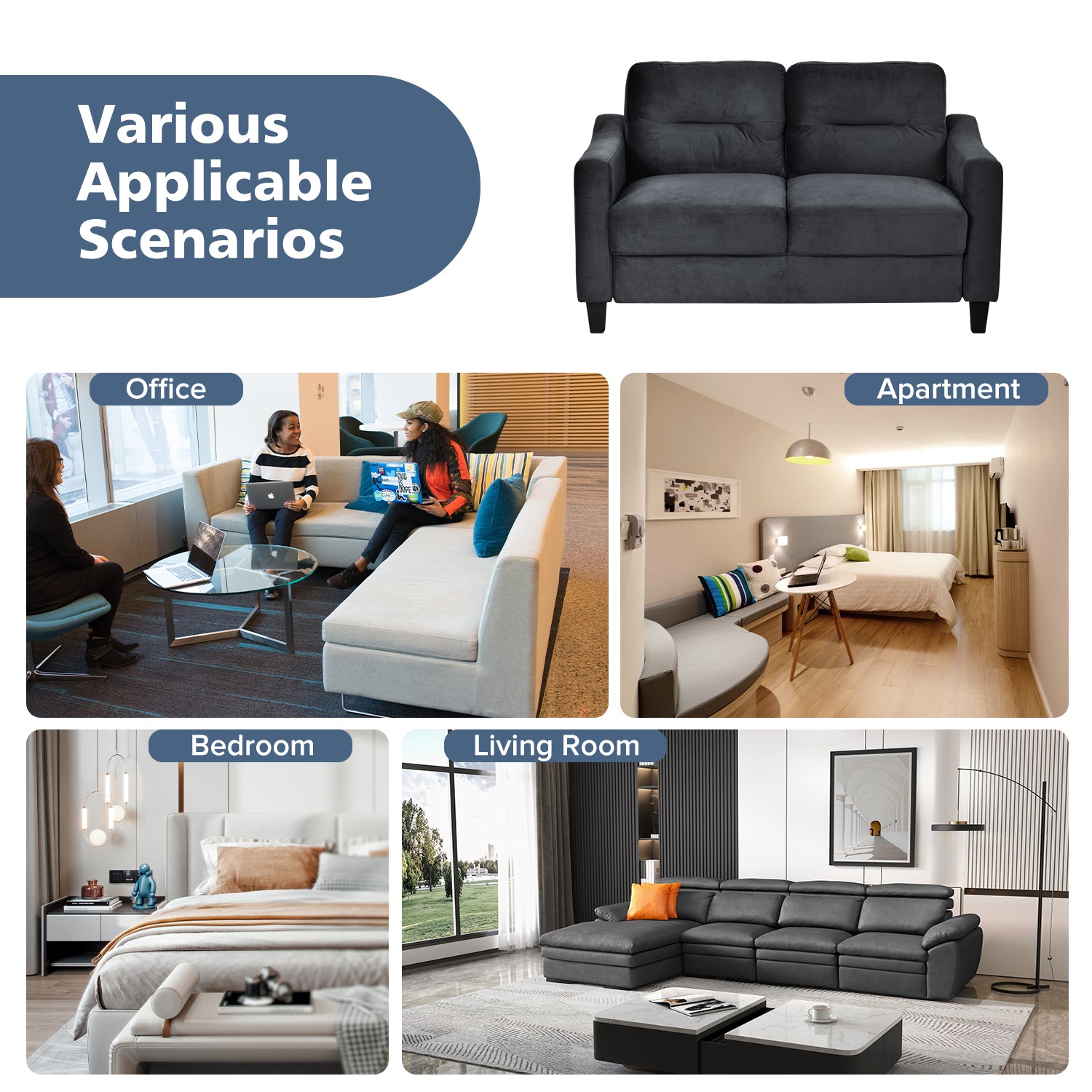 Sectional Sofa Couch for Living Room, Office, or Small Space