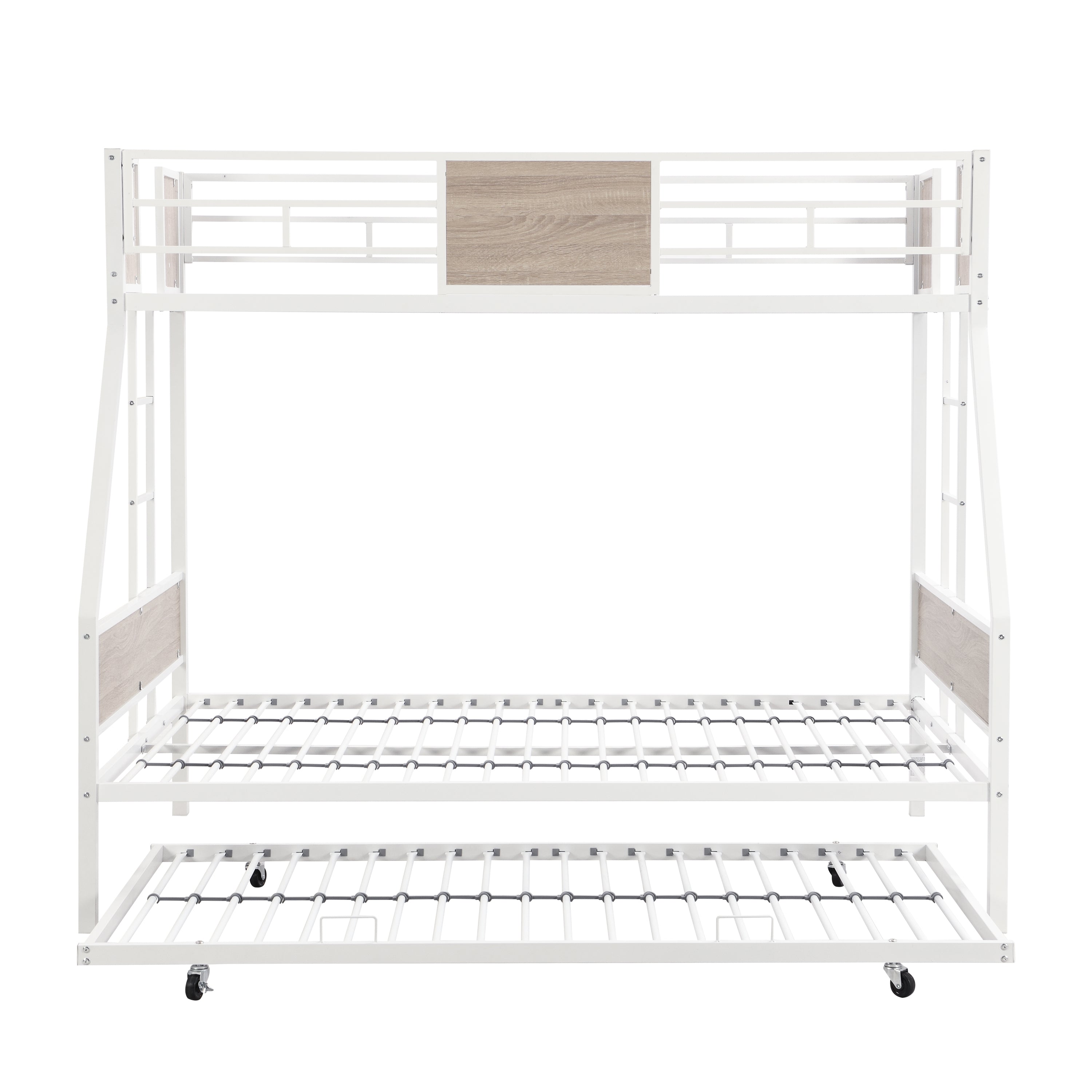 Twin Over FULL Metal Bunk Bed with Trundle 2 - Side Ladder and Full-Length Guardrail, No Box Spring Needed, Large Under Bed Storage, Easy Assemble