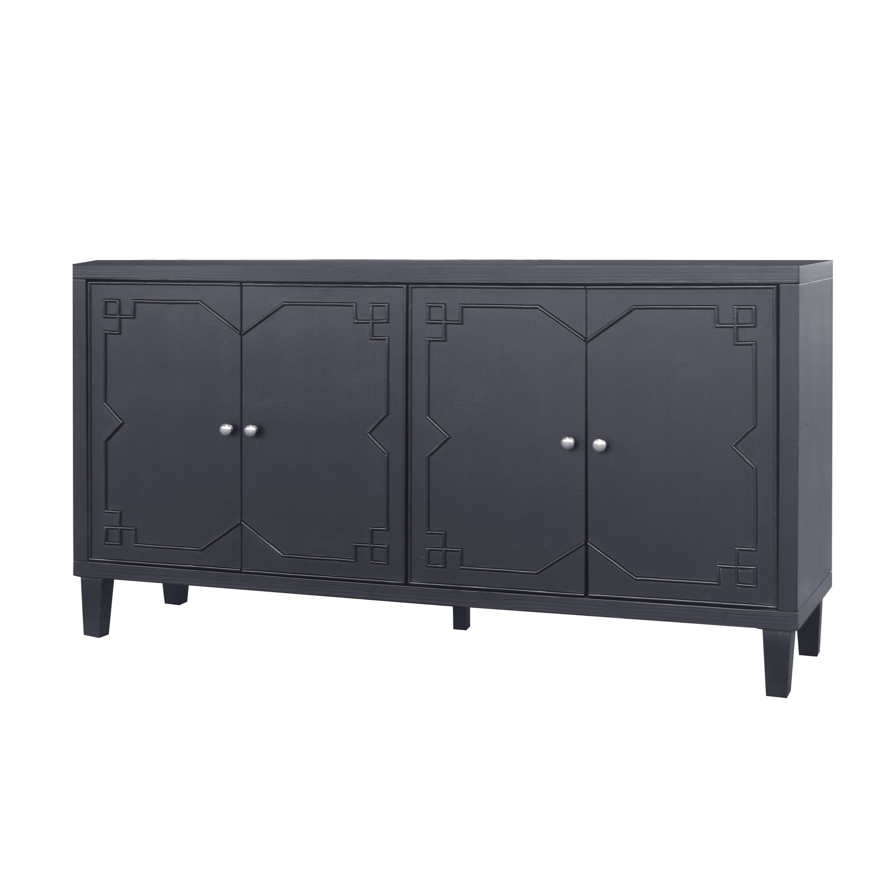 Accent Cabinet 4 Door Wooden Cabinet Sideboard Buffet Server Cabinet Storage Cabinet, for Living Room, Entryway, Hallway, Office, Kitchen and Dining Room, Matte Black