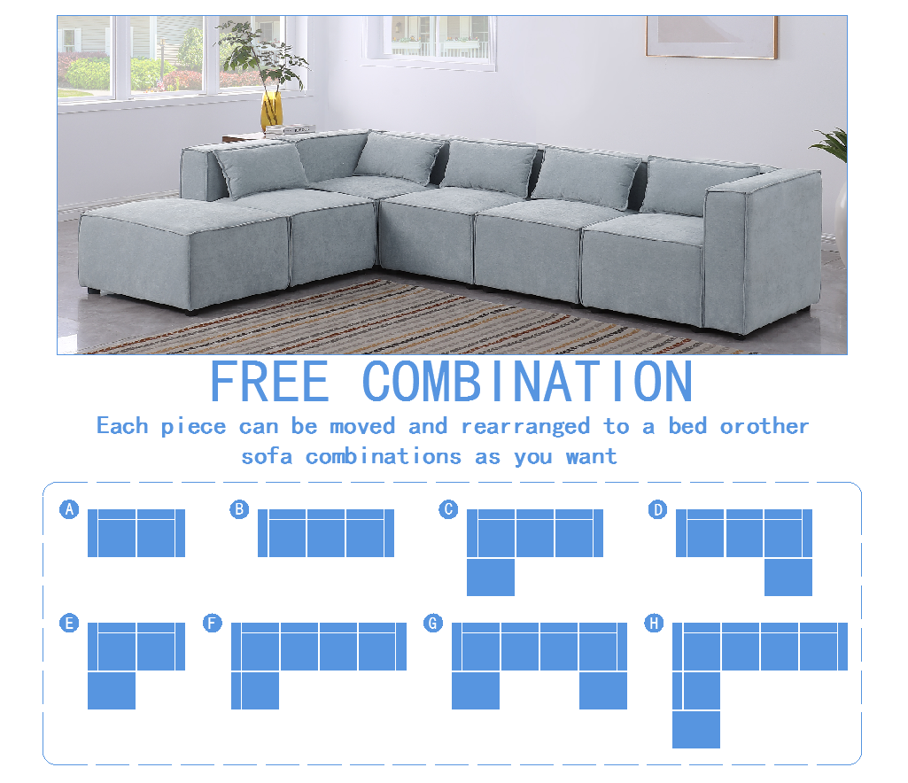 modular sofa Grayish blue  chenille fabric,  simple and grand, the seat and back is very soft. this is also a KNOCK DOWN sofa