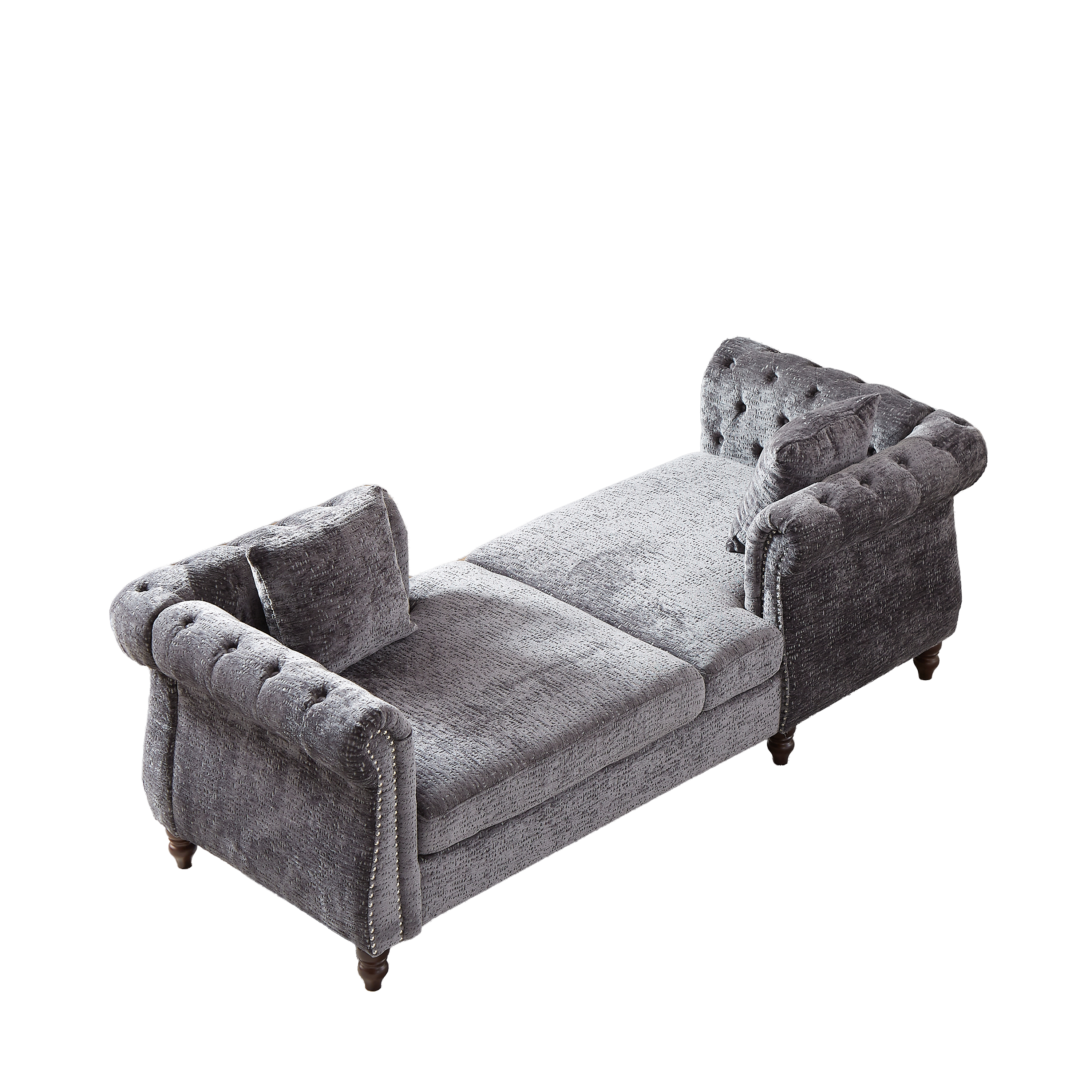 81-inch Chenille Face-to-face Chaise Lounge with Two Pillows,Nailhead trim,Button Tufted Design and Rolled Arms for Lounge, Living room and Office