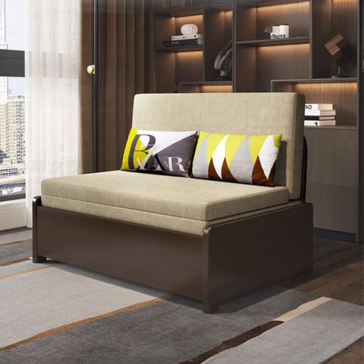 Elegant Solid Wood Sofa with Cotton-Linen Upholstery in Yellow, Brown, Light Gray, Dark Blue, and Beige fnm-954