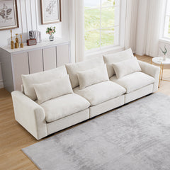 3 Seater Deep Seat Couches for Living Room, Wide and Deep Seat Comfy Living Roo Sofas with 3 Waist Pillows, Beige Corduroy