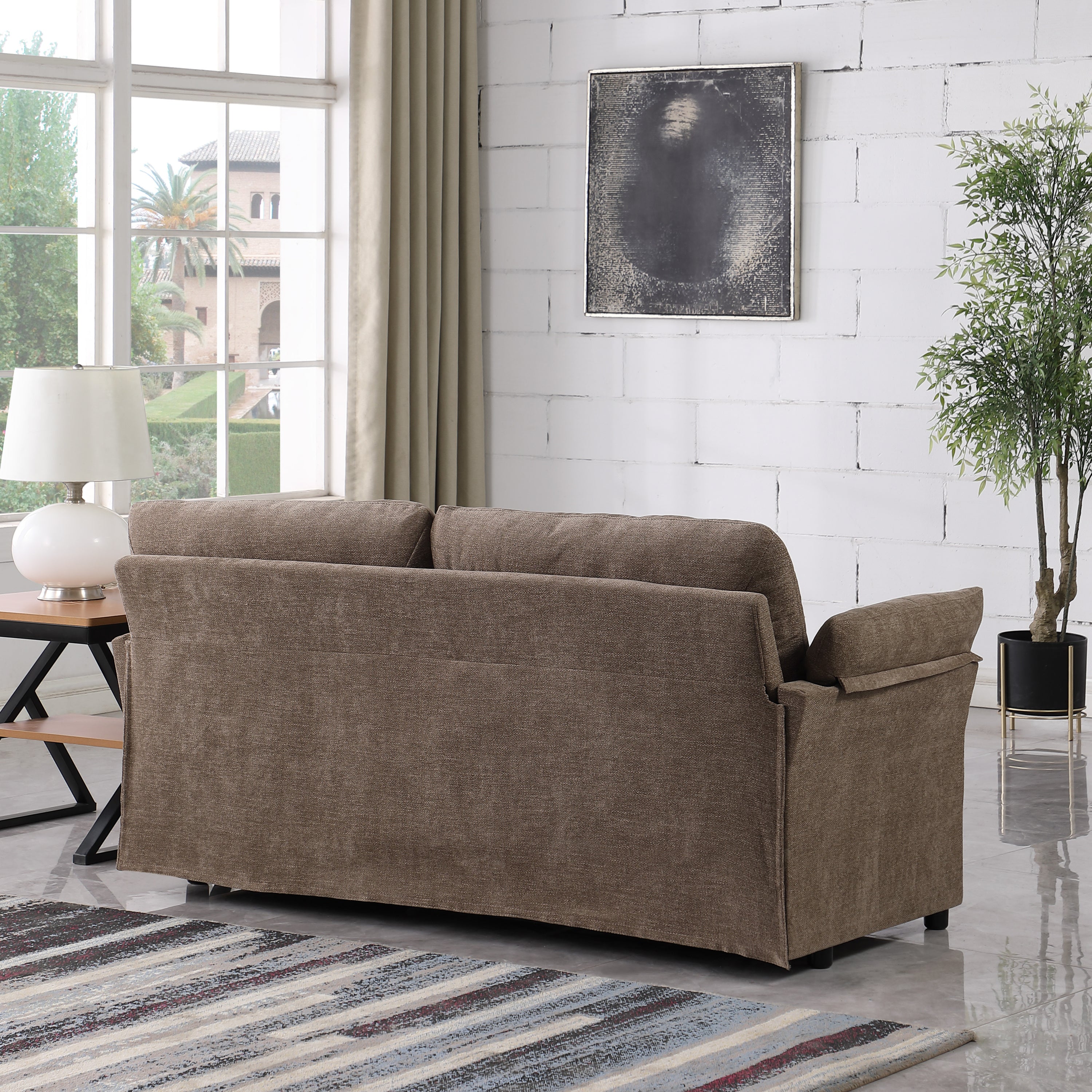 Camel Loveseat Chenille Sofa for Living Room