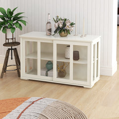 Kitchen Storage Stand Cupboard With Glass Door-White