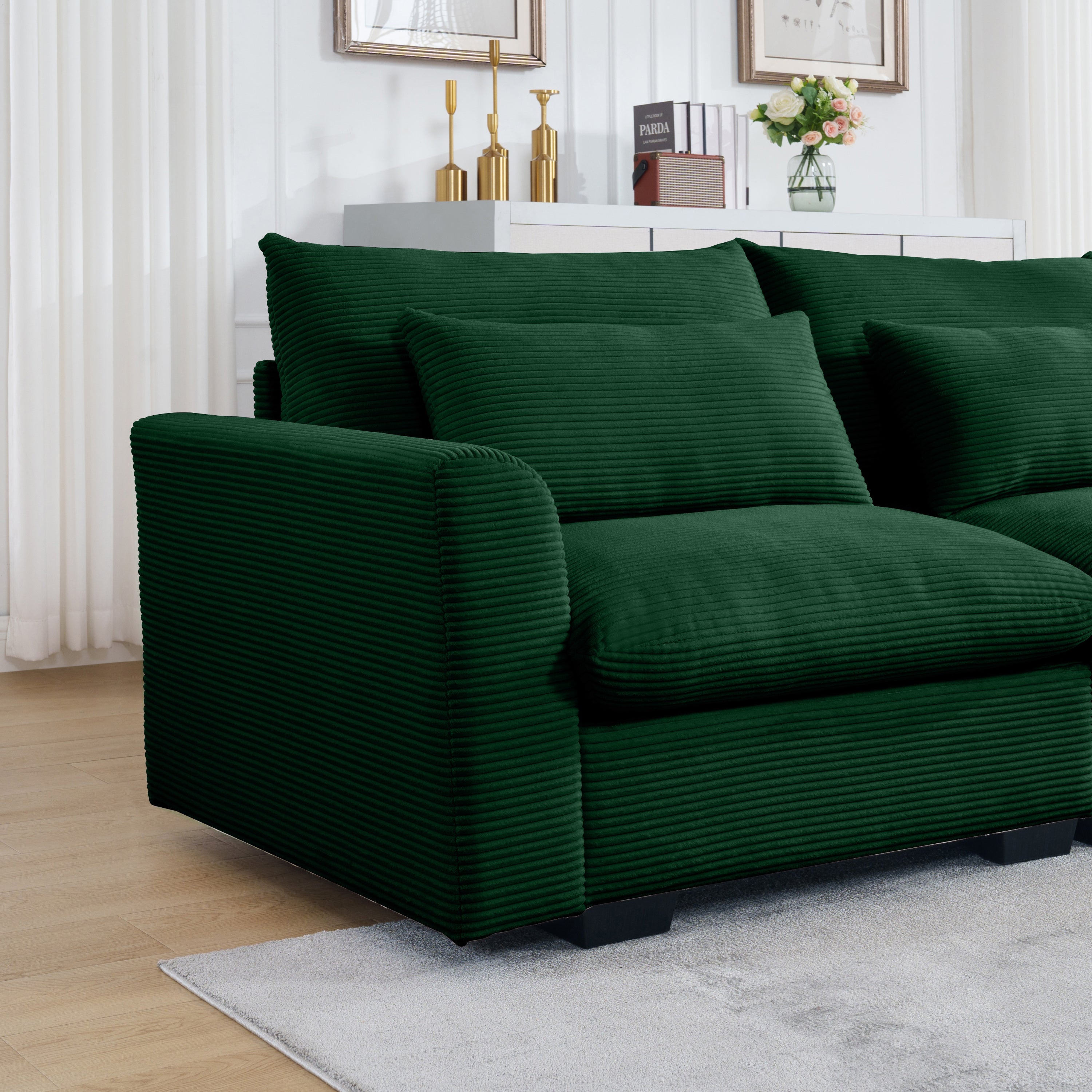 Modern Sofa 2 Seater Corduroy Fabric Sofa with Armrests for Apartment Living Room, Green