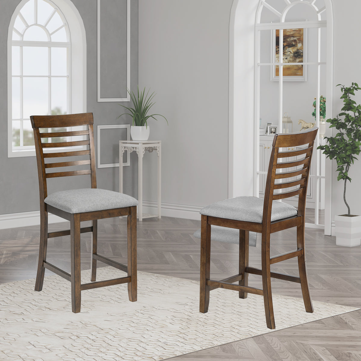 Dining Room Furniture Counter Height Chairs Set of 4, Kitchen Chair with Padded Seat , Upholstered Side Chair for Dining Room, Living Room, Walnut