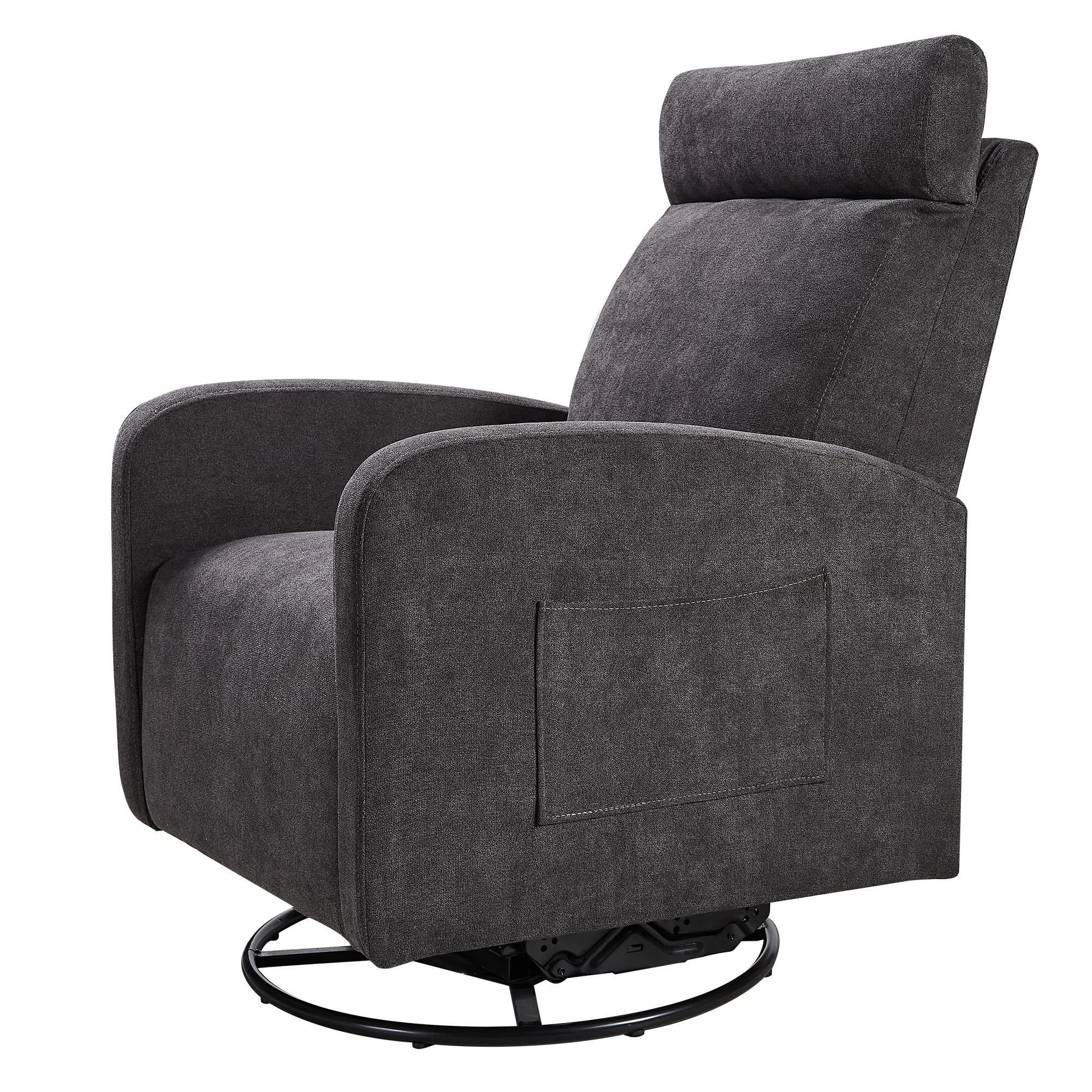 Swivel Upholstered Manual Recliner Chair, 360° Nursery Glider Rocker for Living Room, Dark Gray