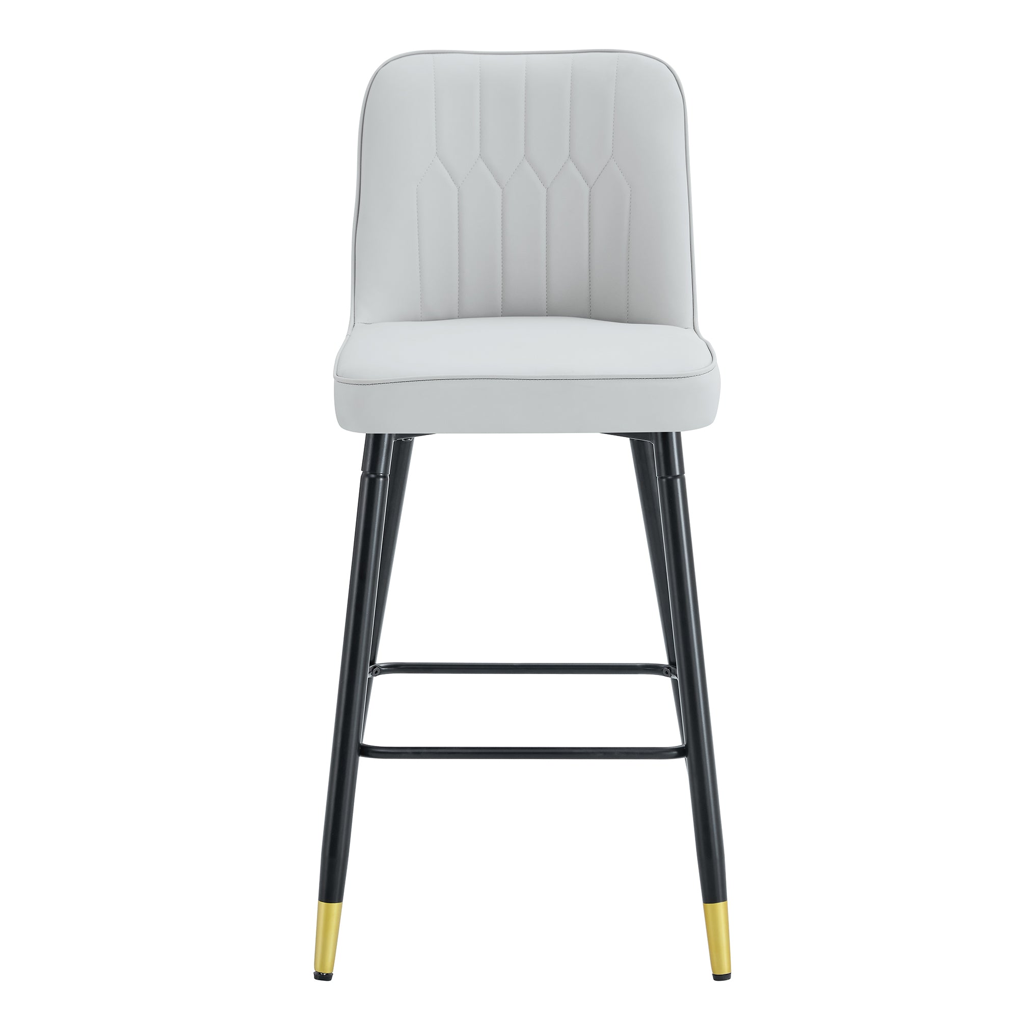 Modern Light Gray PU Bar Stool Set of 2 with Comfortable Resting Beam