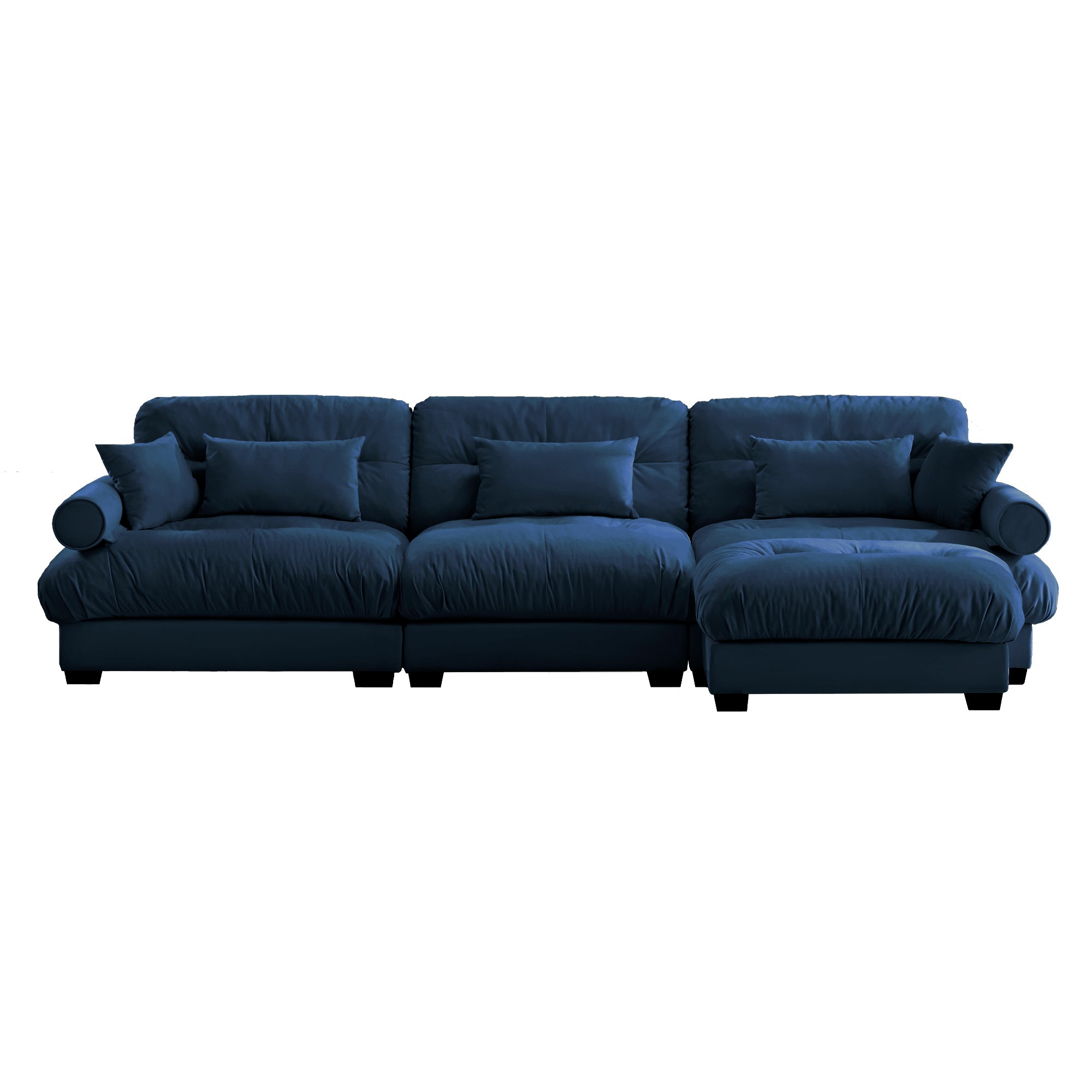 Oversized Modular Velvet Sectional Sofa with Ottoman, Deep Seat L-Shaped Cloud Couch for Living Room, Blue