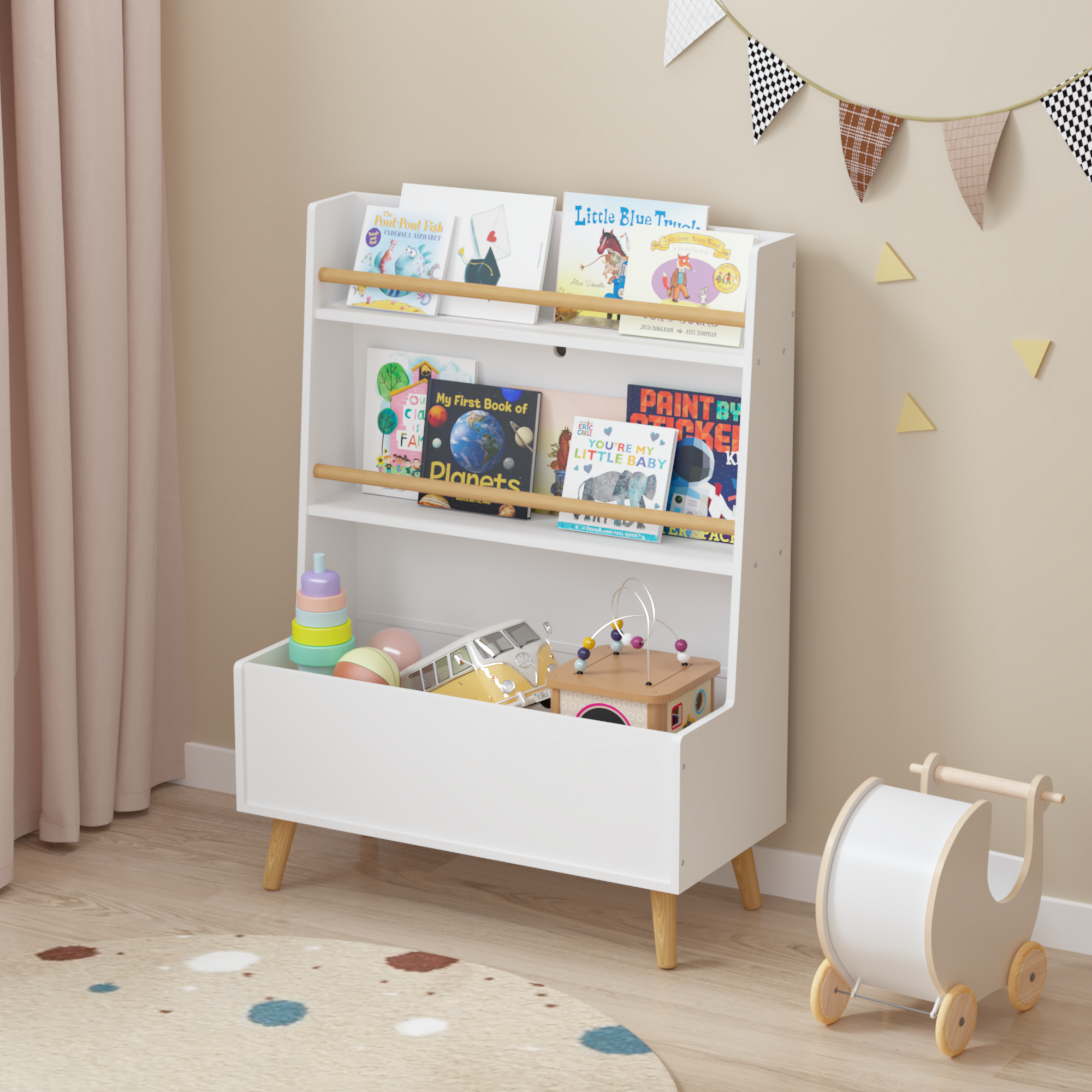 Kids Bookshelf, Book and Magazine  Rack, Book Organizer, toy Storage Cabinet Organizer, White