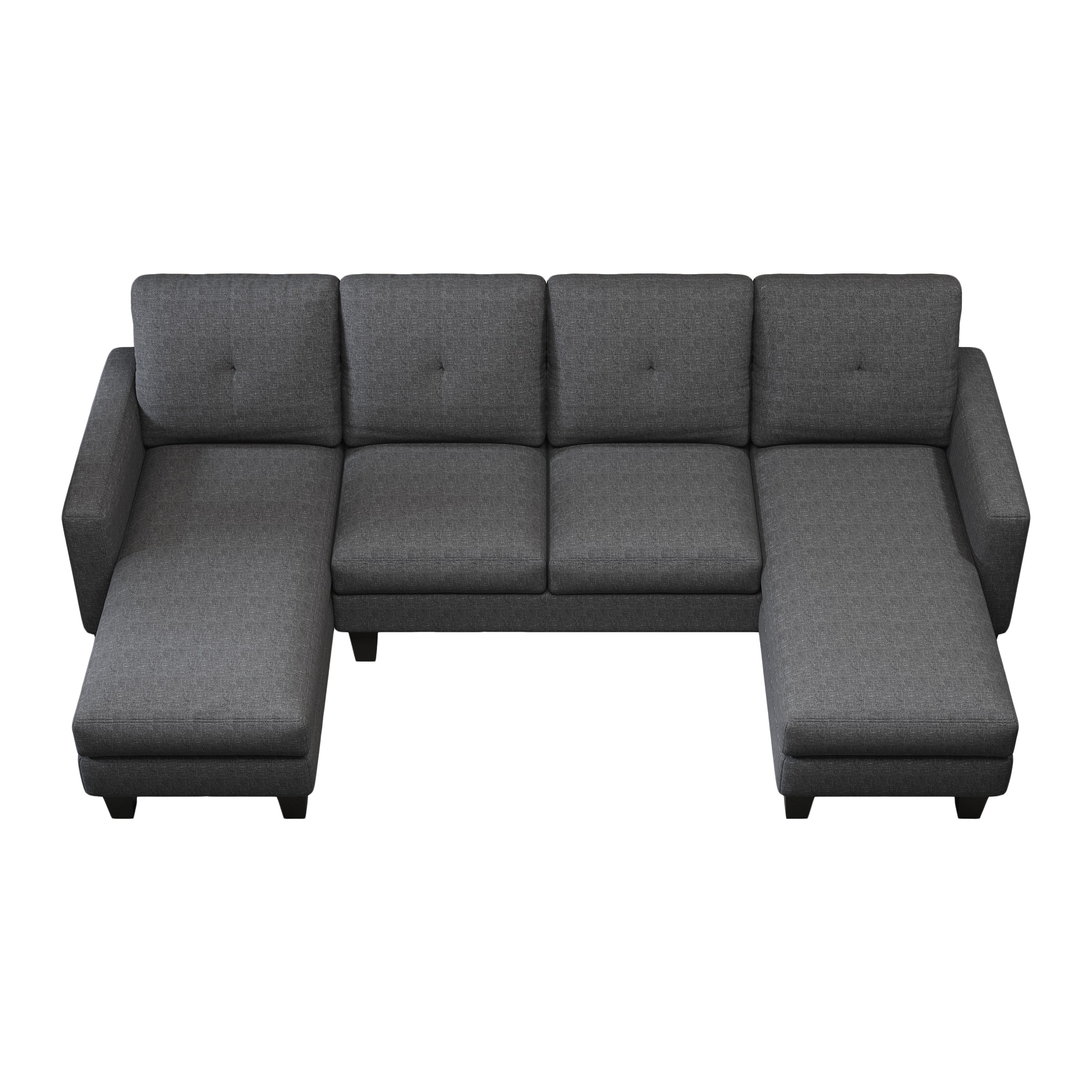 U-Shaped Sofa Coch 4-Seat Sofa with Chaise Polyester Fabric for Living Room Apartment Office (Dark Grey)