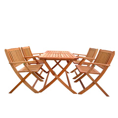 Foldable Patio Dining Set, 4 Folding Chairs & 1 Dining Table, Indoor and outdoor universal,Teak