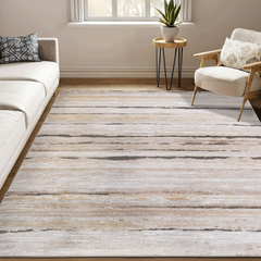 5x7 Striped Area Rug Brown Non-Shedding Stain Resistant Carpet for Living Room Bedroom Dining Room Home Office